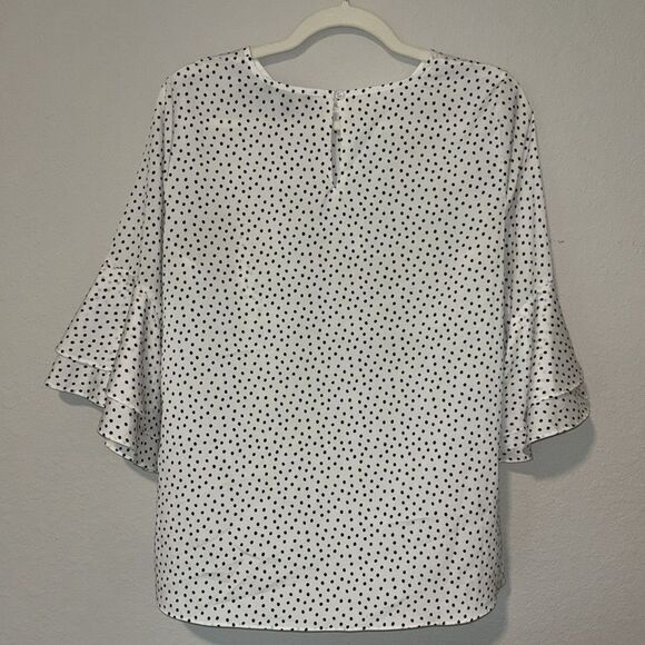 Karl Lagerfeld Polka Dot Tiered Bell Sleeve Top Women’s Size Medium White/Black - Picture 6 of 6